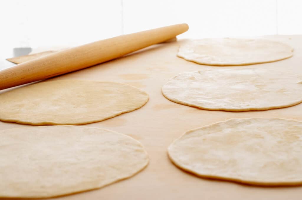 5 piadine made with a rolling pin