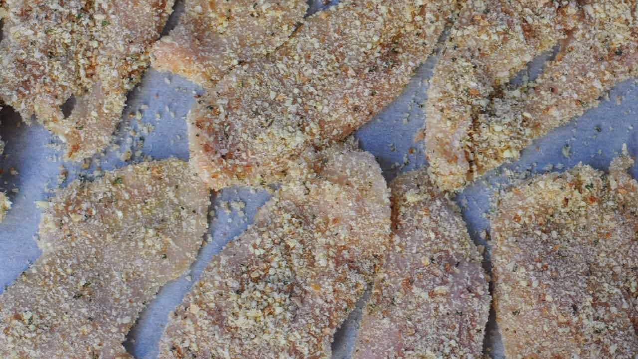 breaded chicken cutlets ready to be freeze uncooked