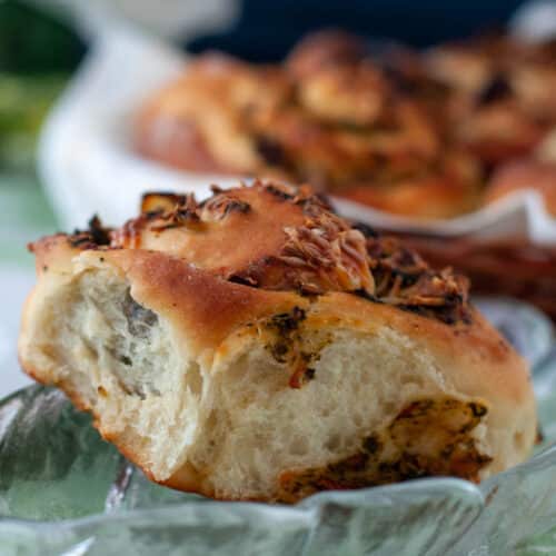 stuffed dinner roll with spinach and sundried tomatoes