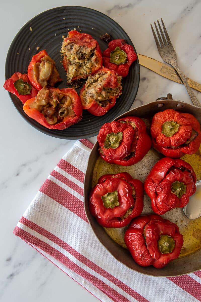 Vegetarian Stuffed Bell Peppers opened on a plate