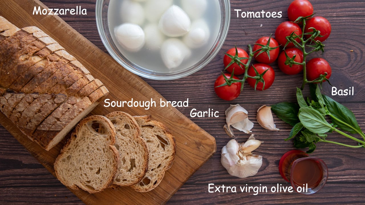 ingredients for bruschetta with mozzarella