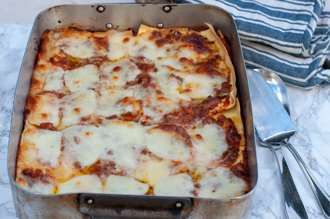 premade lasagna in the baking pan