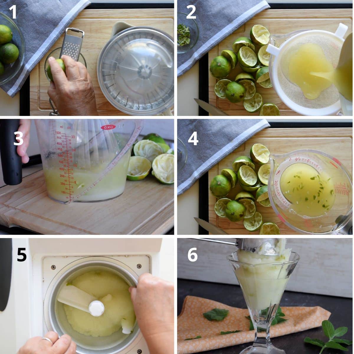 Step by step making lime sorbet
