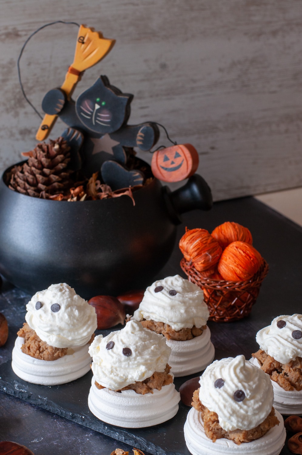 Mont blanc dessert shaped as ghosts