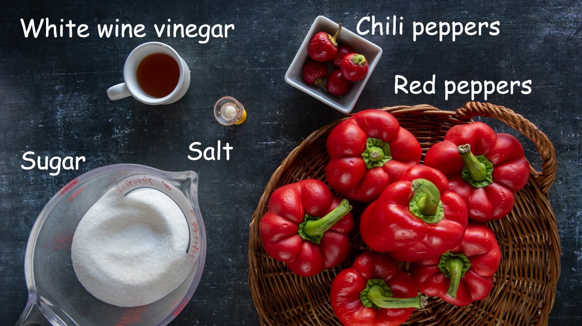 Ingredients for red pepper jelly