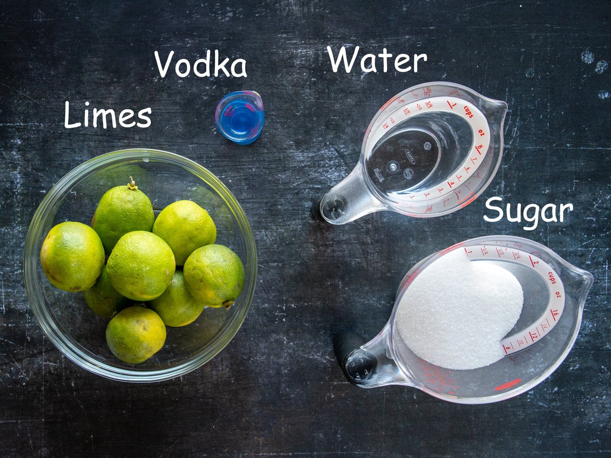 Ingredients to make lime sorbet