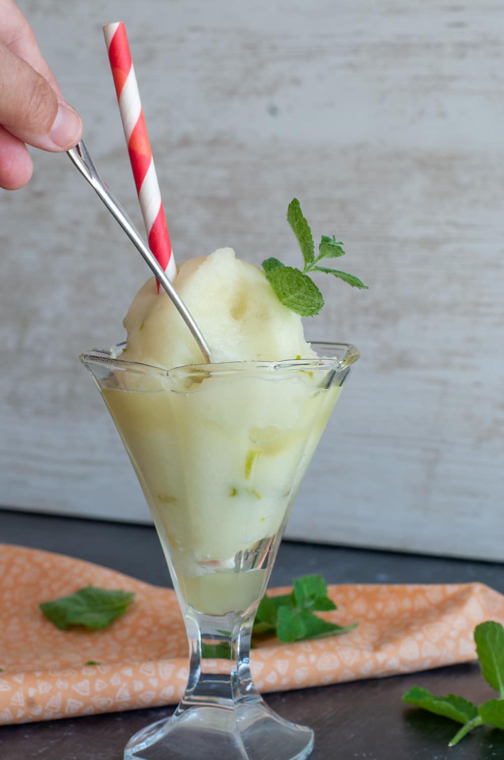 Italian Lime sorbetto served in a glass
