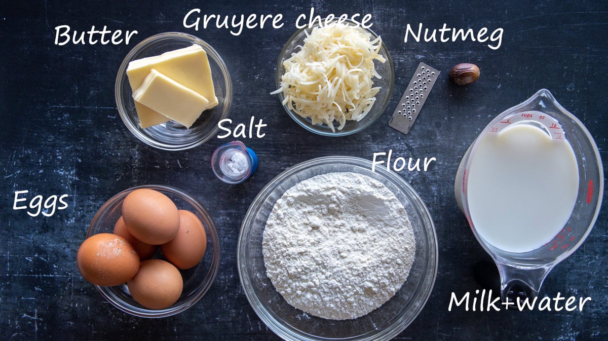 Ingredients to make cheese choux pastry