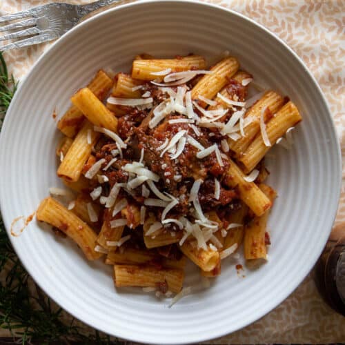 lamb ragu served with pasta
