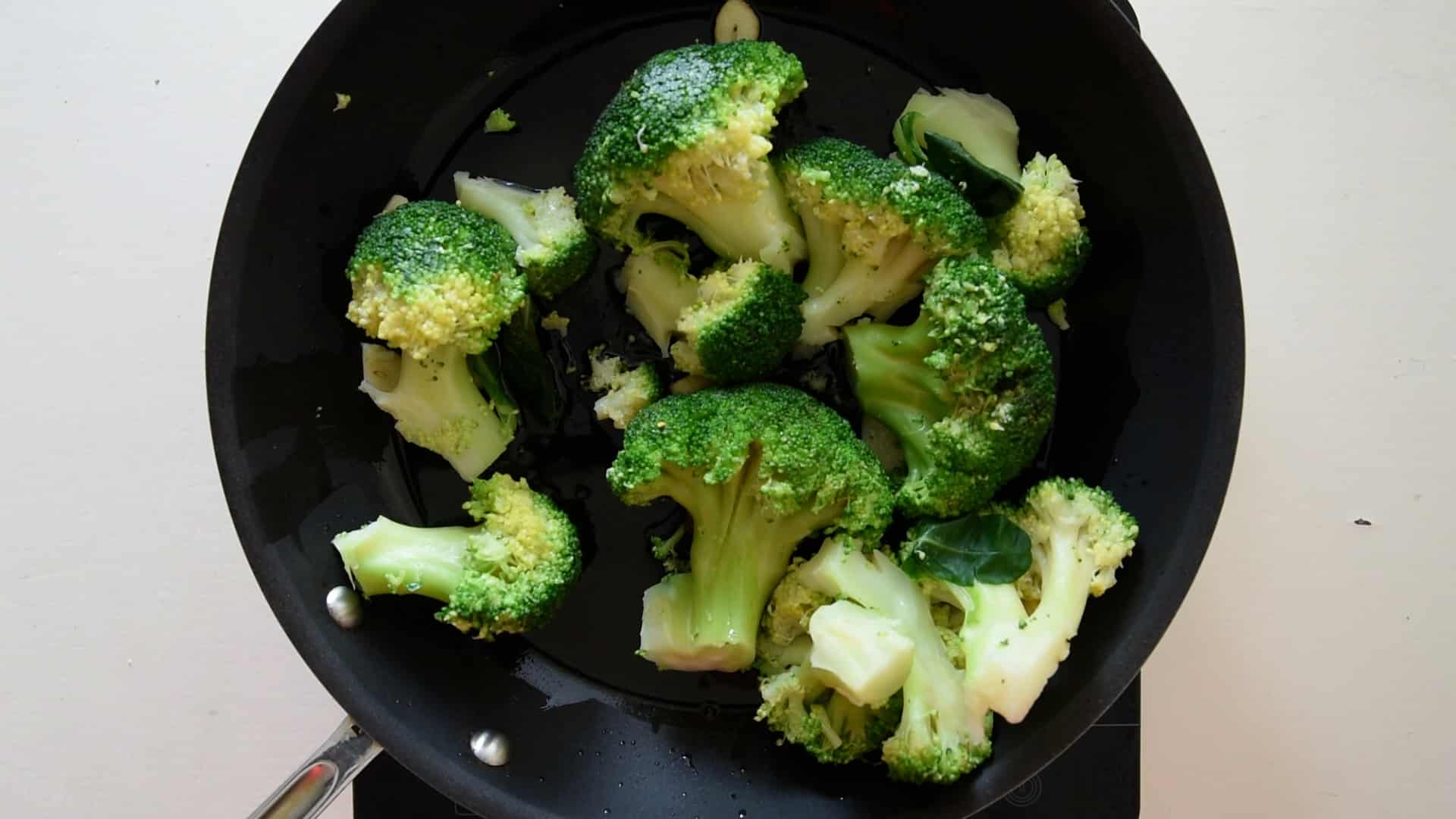 Stir fry the broccoli with the garlic and the chili flakes