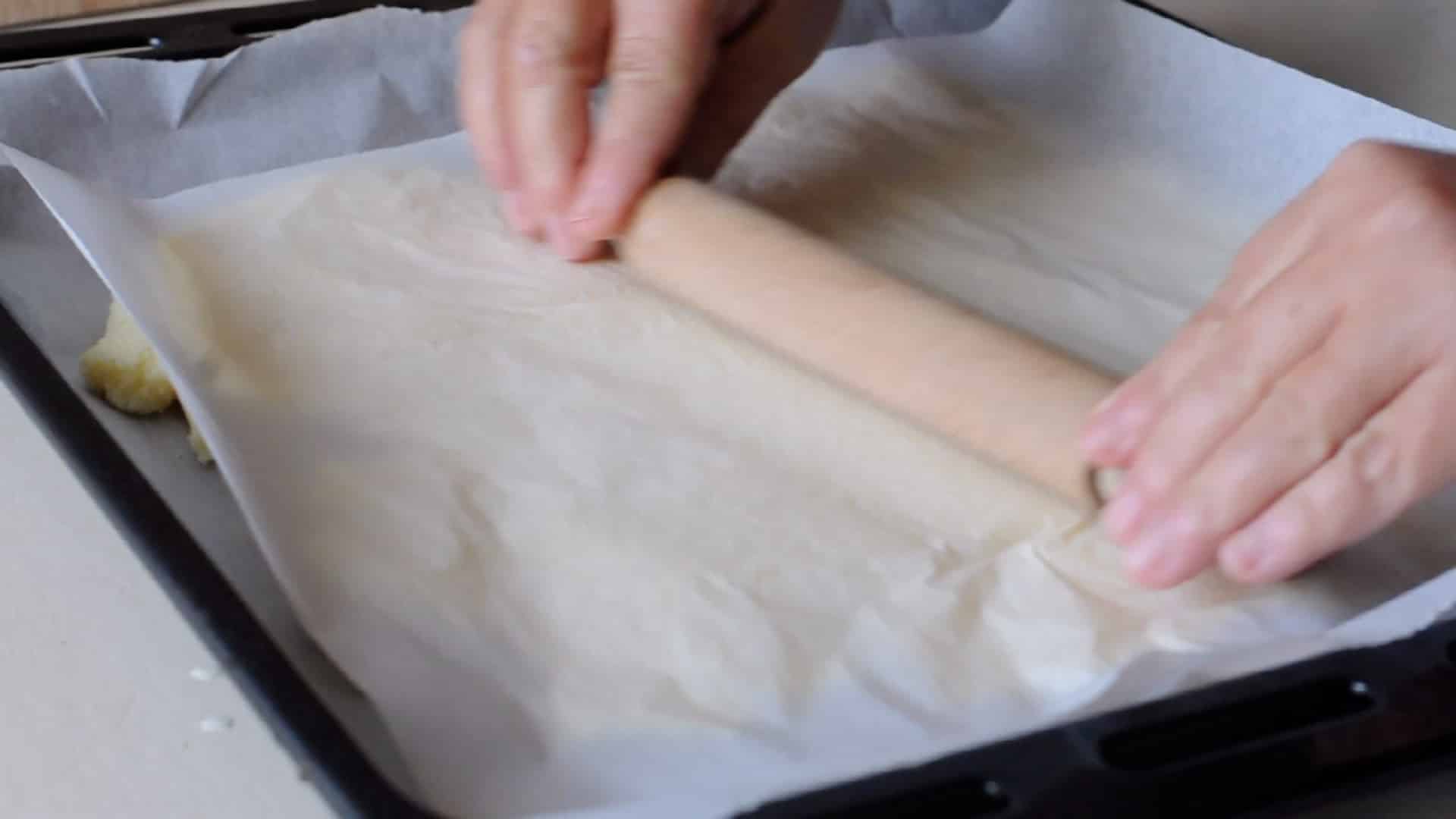 Rolling it flat with a rolling pin