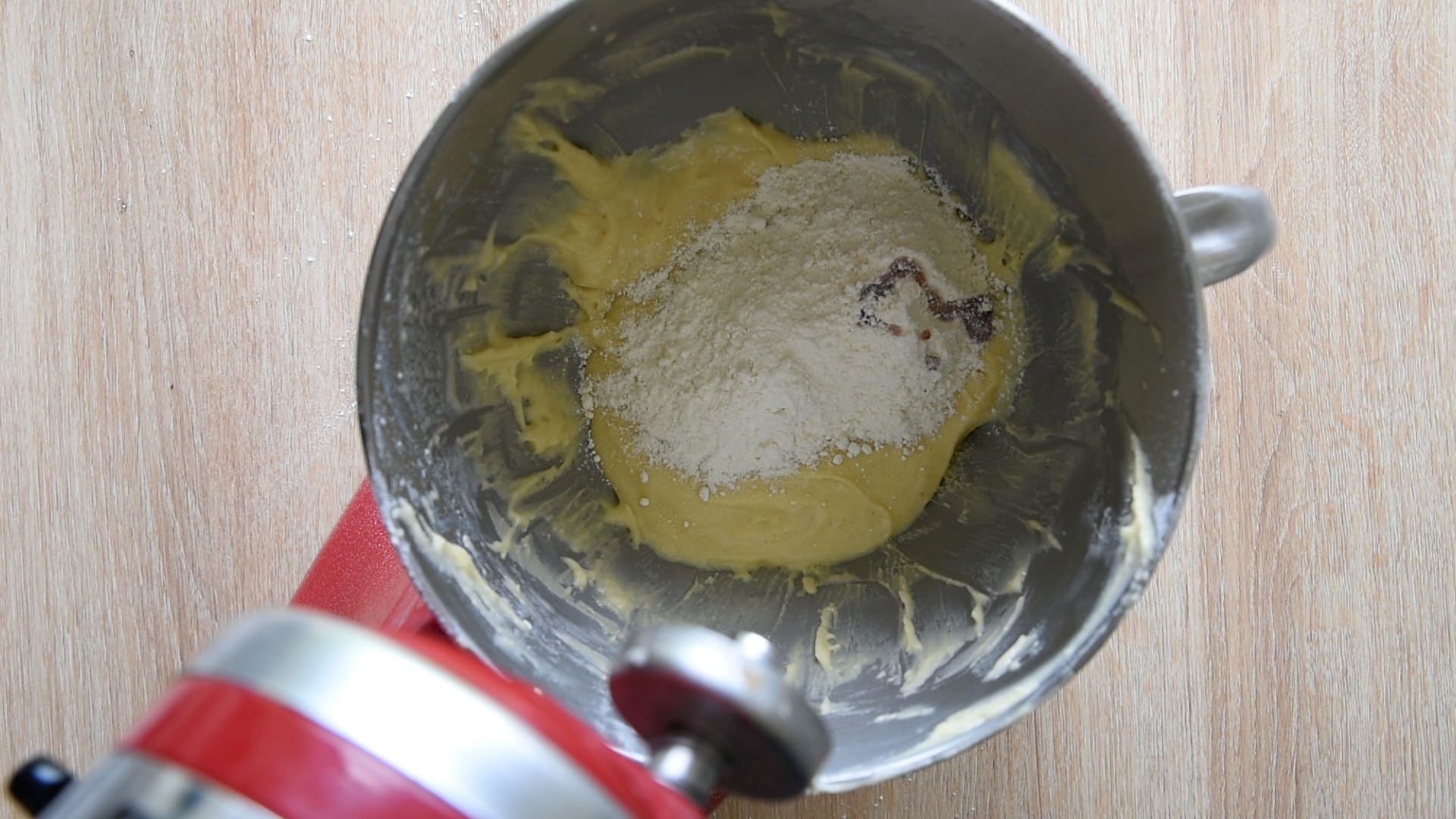 Adding flour and vanilla to make the vanilla batter