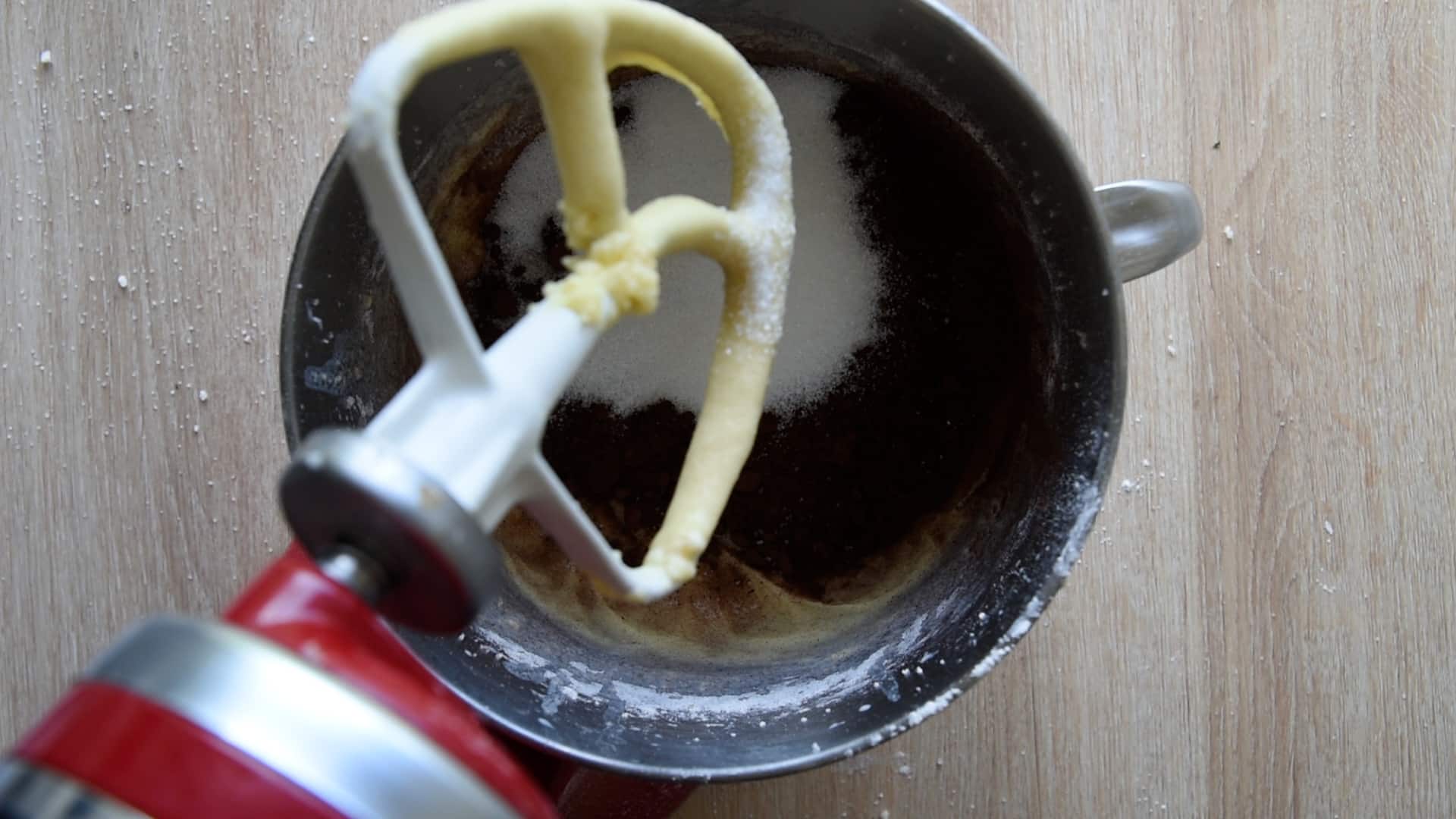 Add sugar and cocoa to the other half of the batter