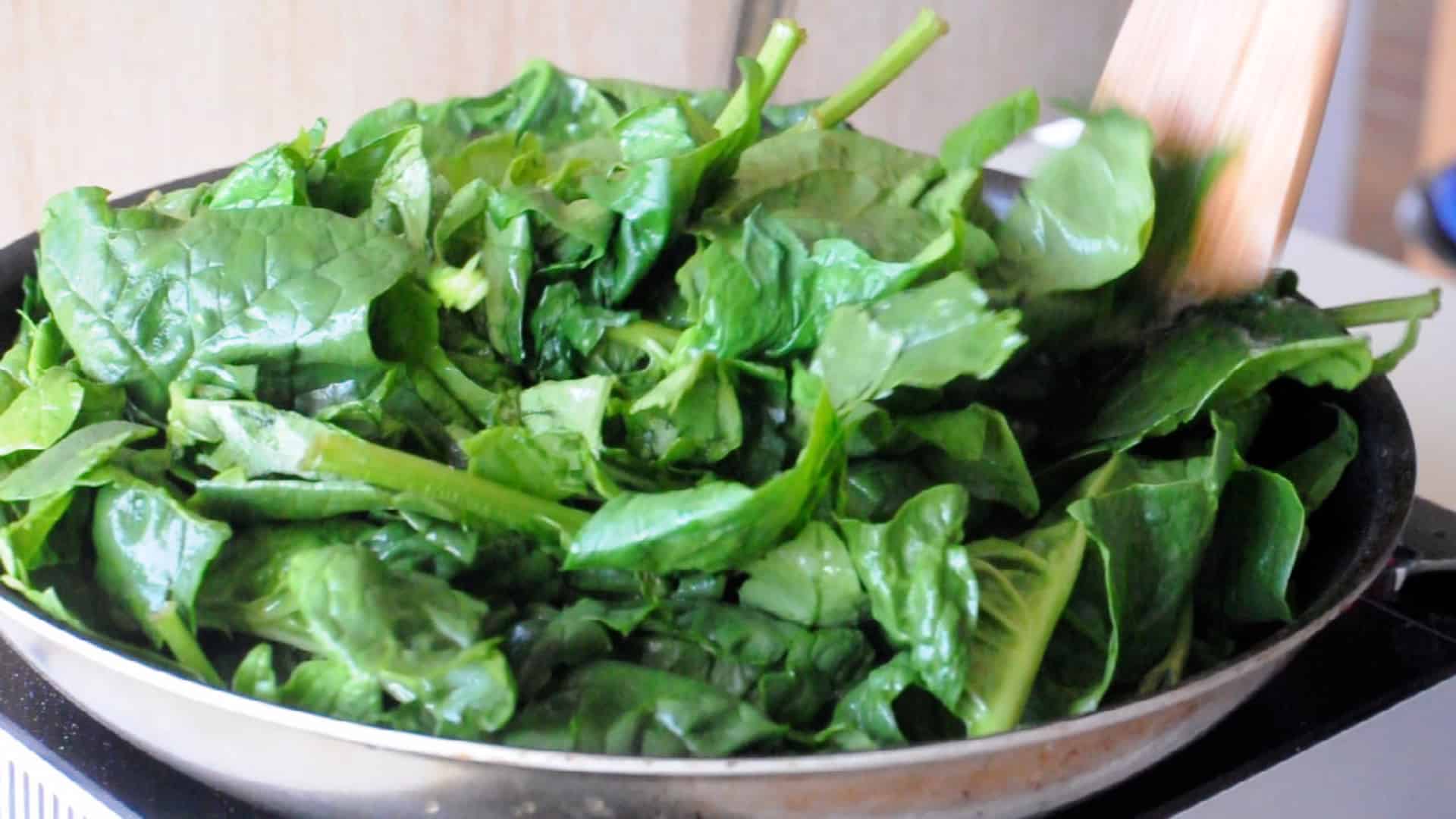 fresh spinach in a pan