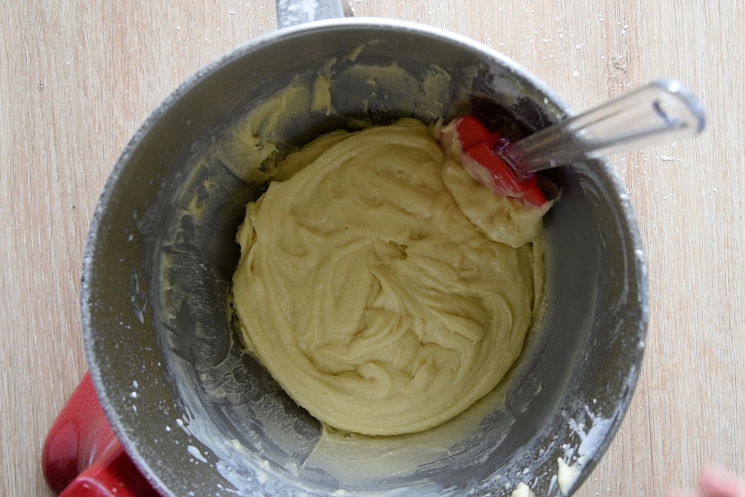 the base batter in the mixer bowl