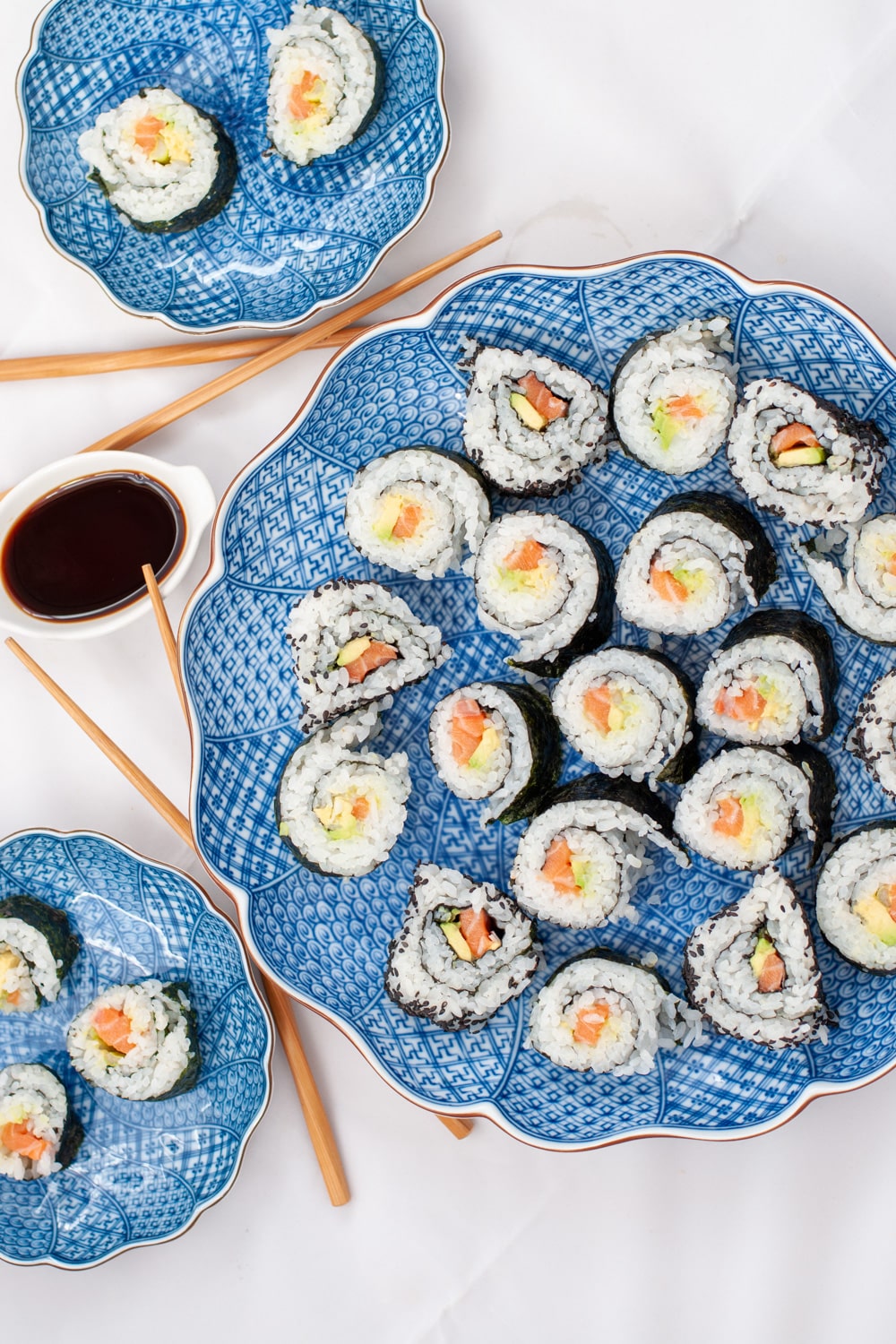 Homemade sushi Maki and Uramaki on a serving plate