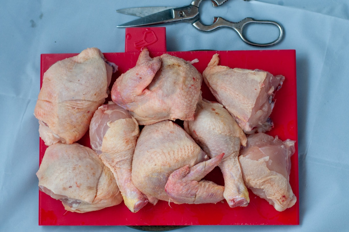 Cut the chicken into eight parts