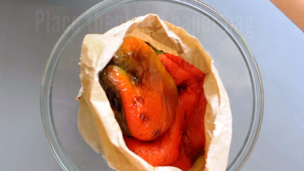 Warm peppers placed inside a paper bag