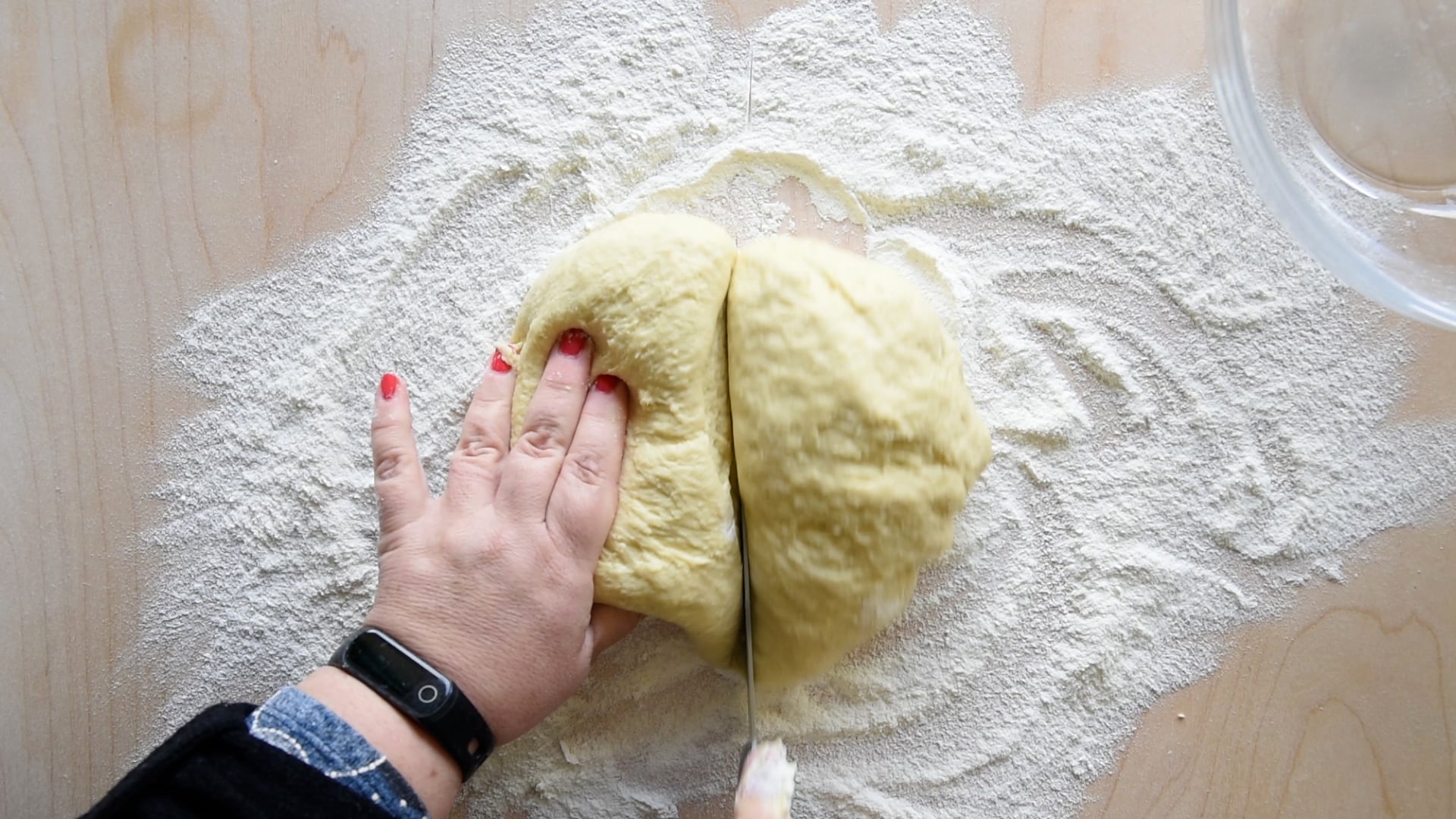 Cut the dough in half