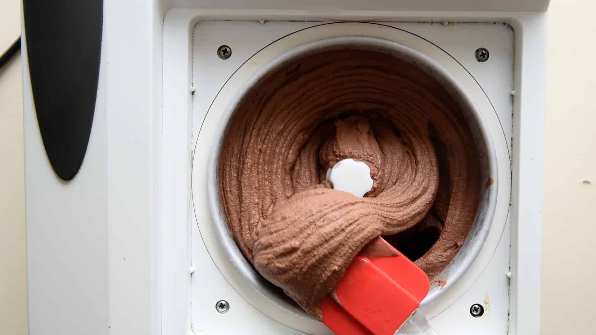chocolate gelato in the ice cream machine