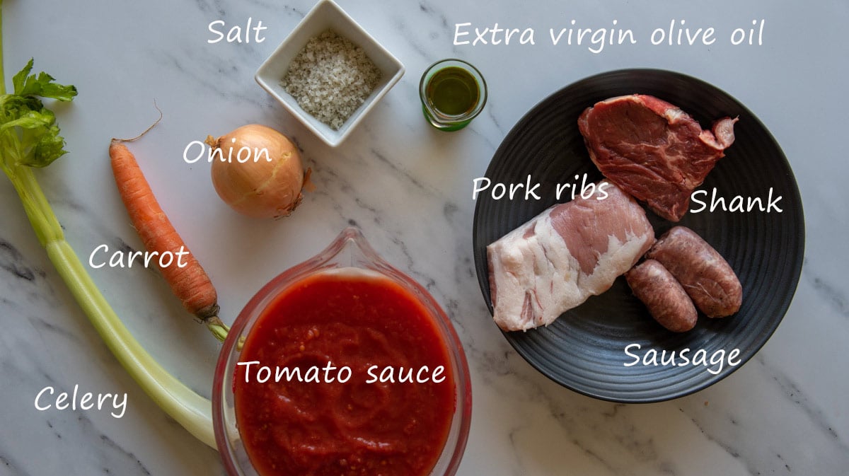 ingredients for the ragu with names