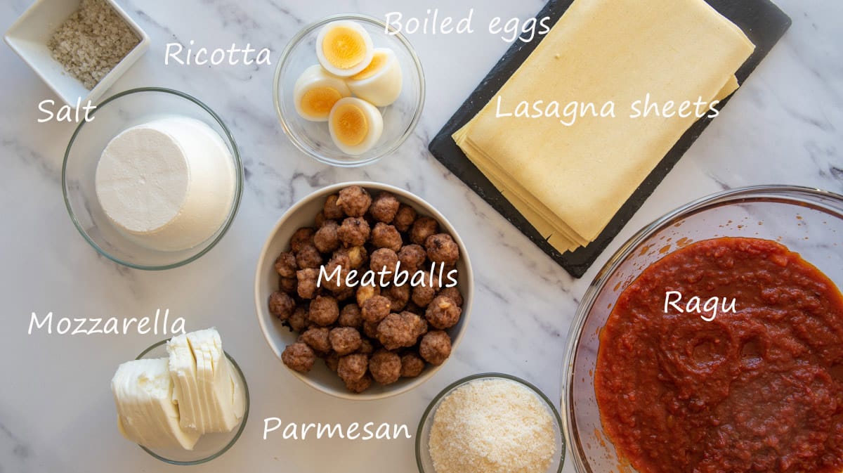 ingredients for the lasagna with names