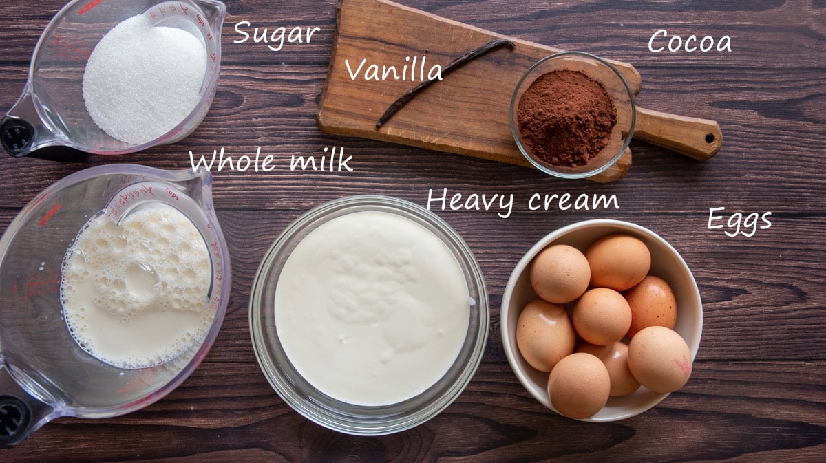 Ingredients for vanilla and chocolate gelato
