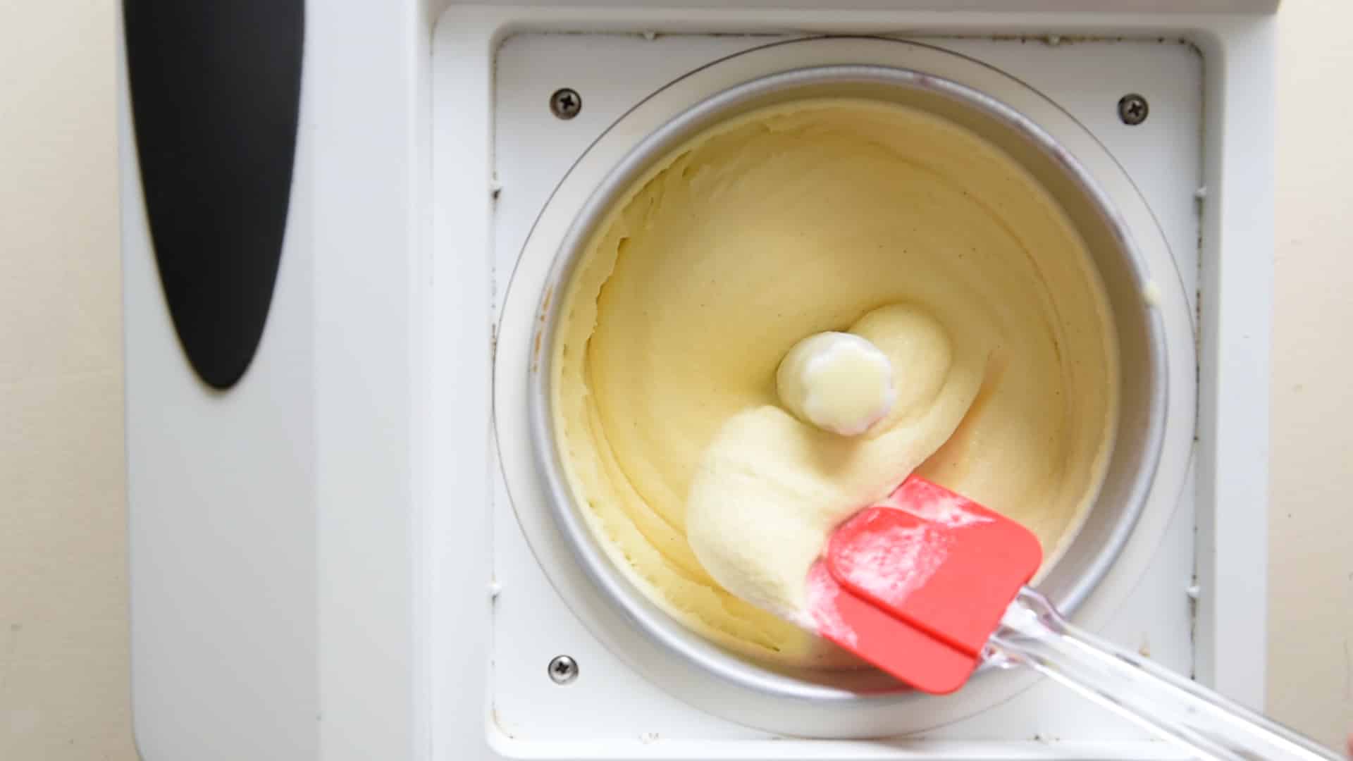 vanilla gelato in the ice cream machine
