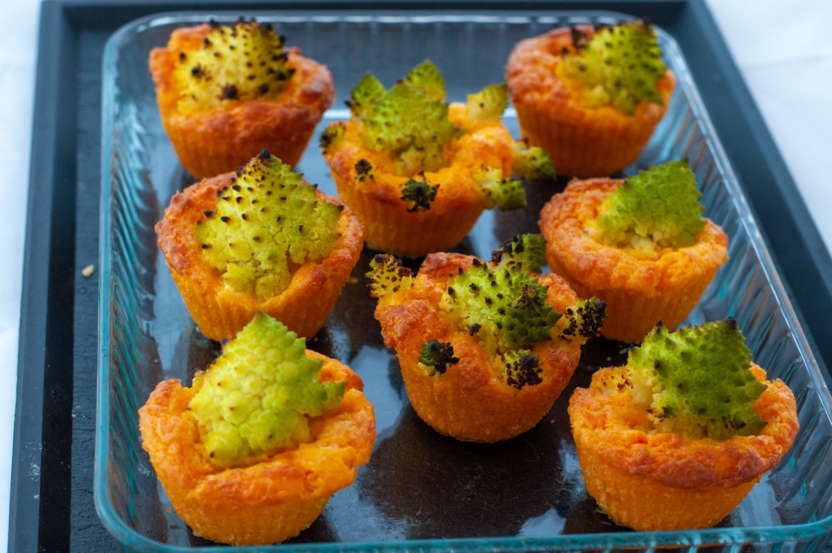 savory romanesco cupcakes served on a tray
