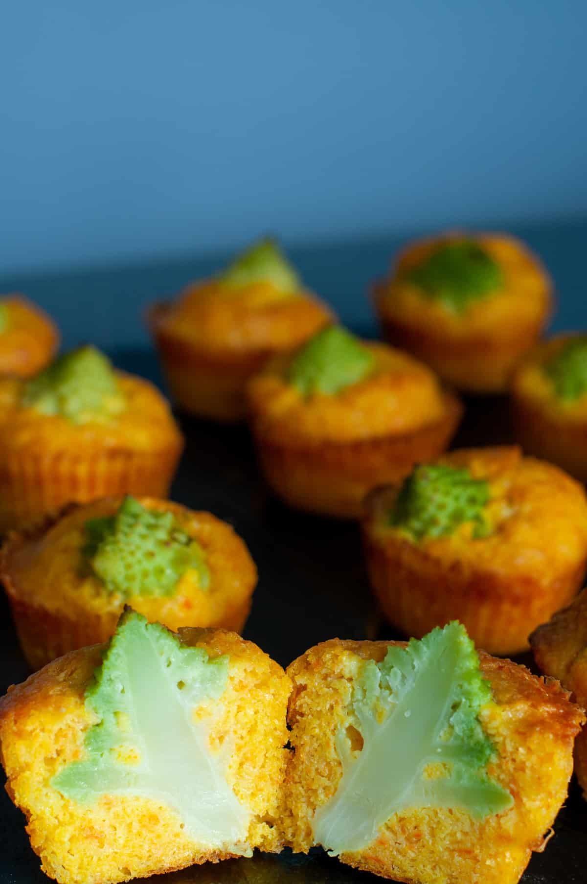 Romanesco broccoli recipe savory cupcakes cut in half to see the middle