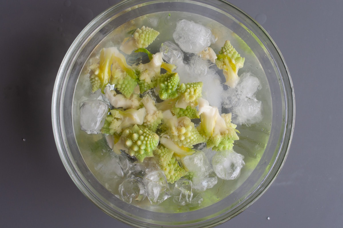 immerse the romanesco into icing water