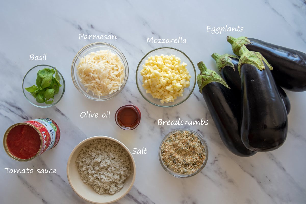 ingredients for no-fry eggplant parmesan