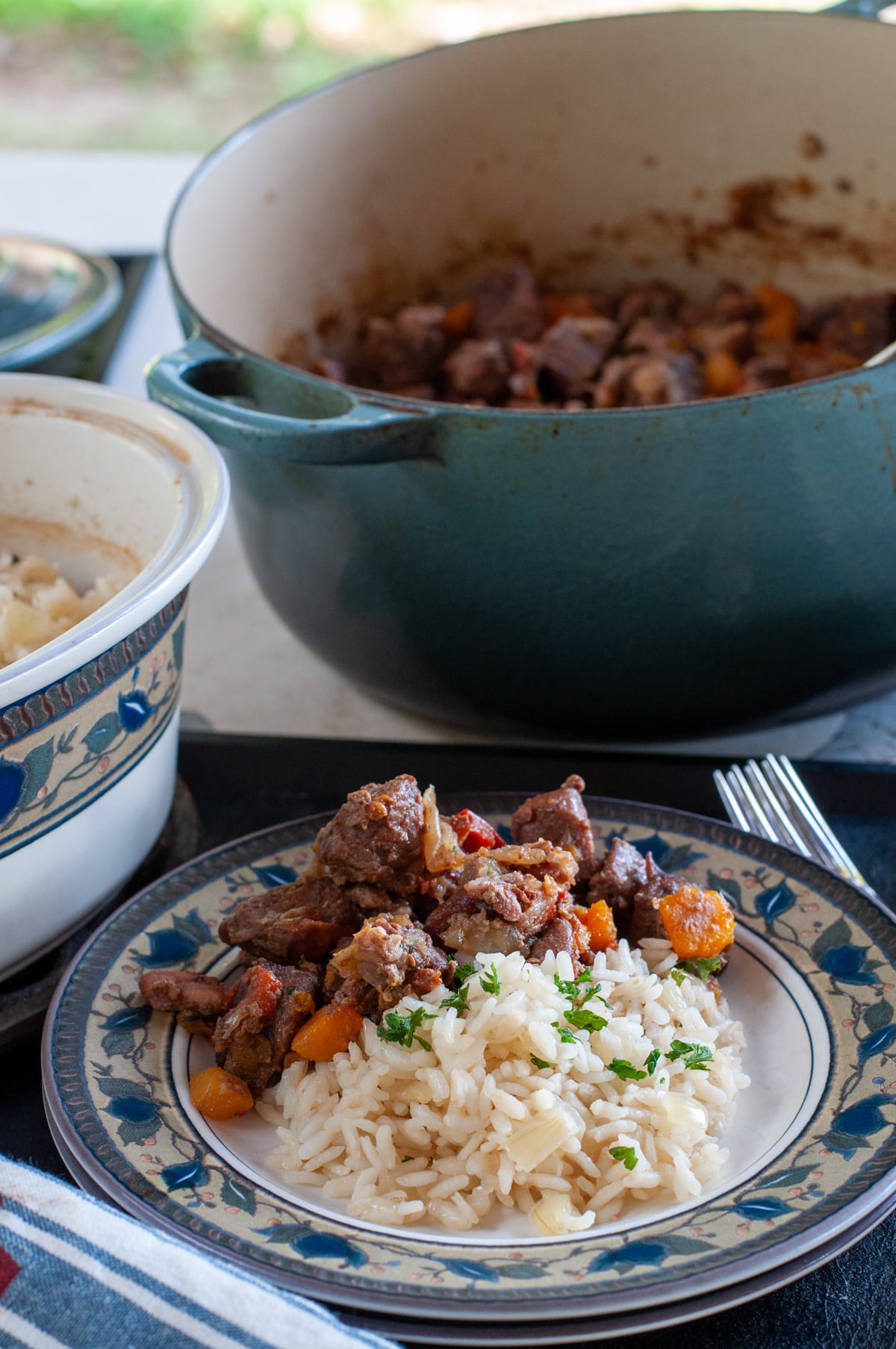Oven Baked Rice Pilaf served with daube provencal