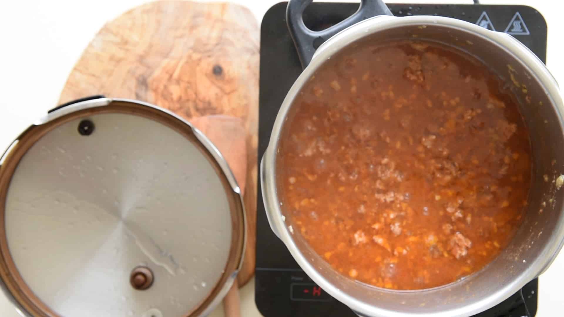 cooking the bolognese sauce in the pressure cooker