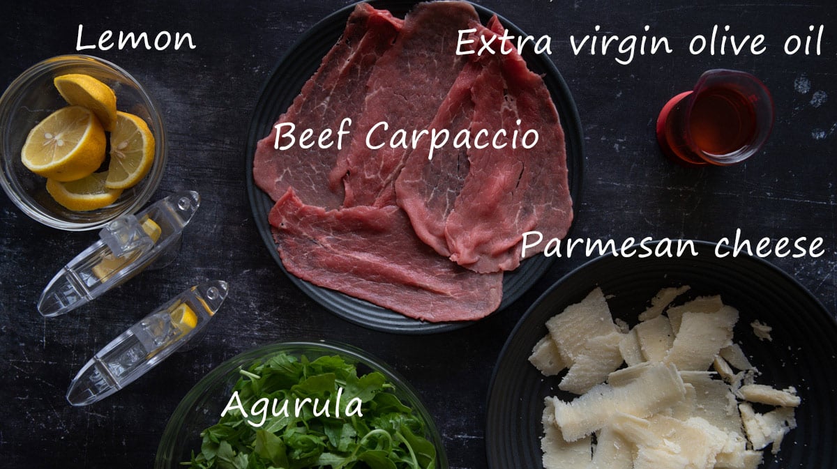 Ingredients to make beef carpaccio