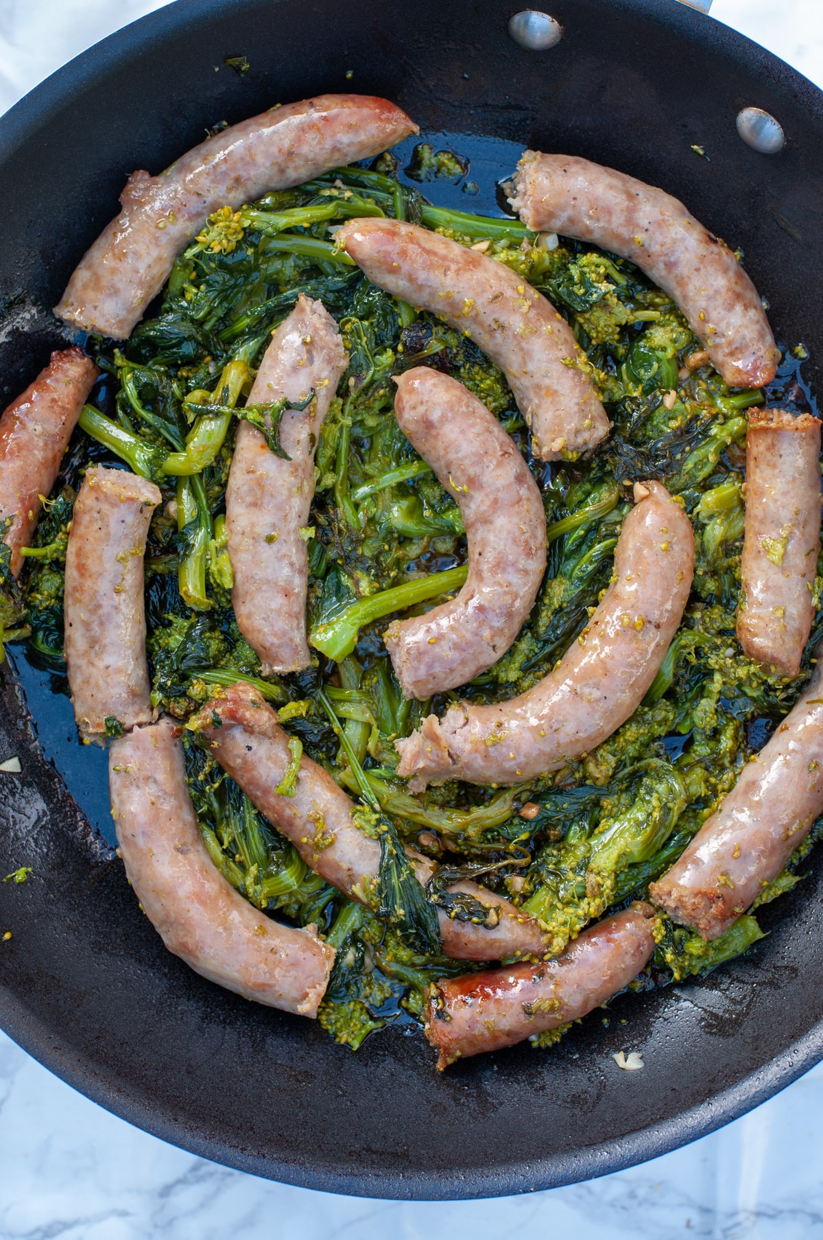 Sausage and friarielli in a pan
