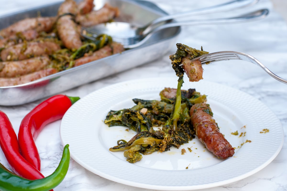 Sausage and Friarielli served on a plate