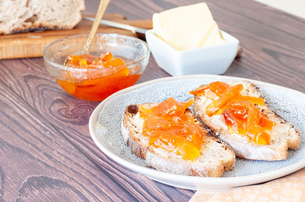 orange marmalade on crispy bread