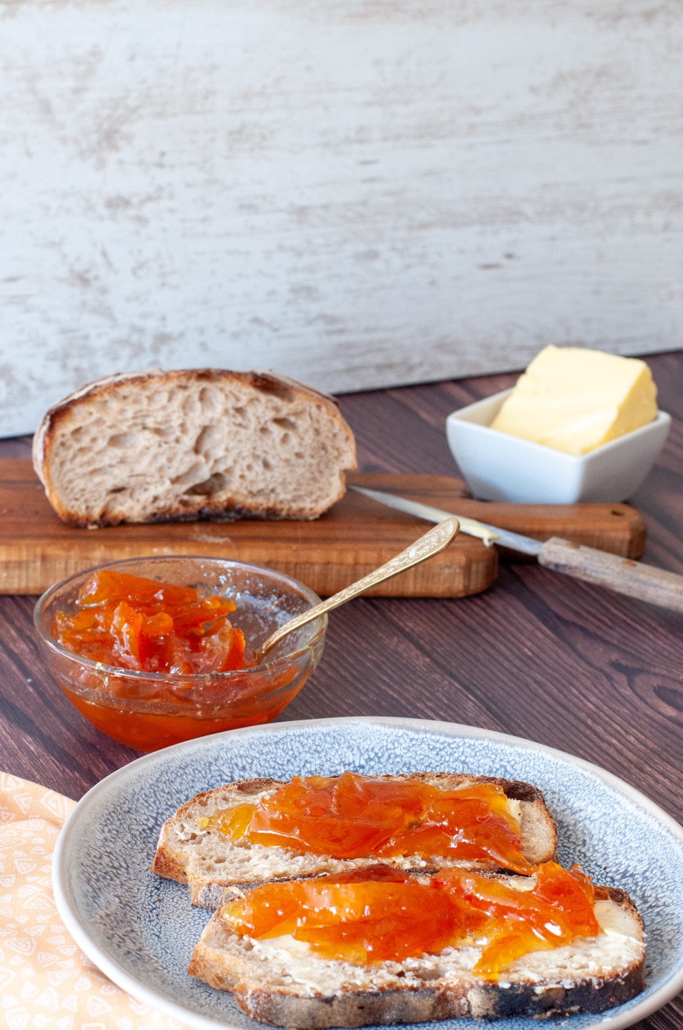 bitter orange marmalade over a piece of bread