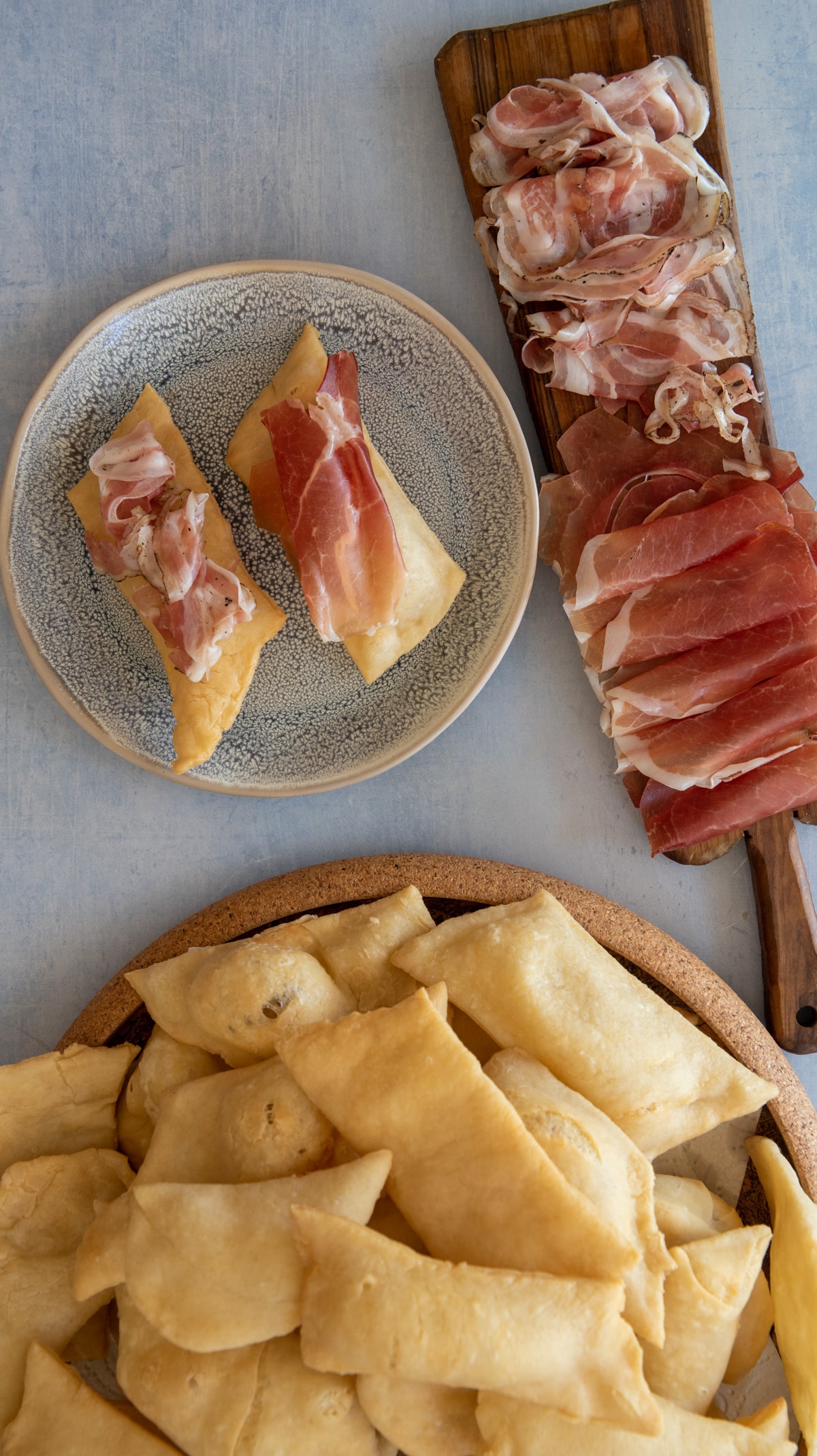 gnocco fritto served with cured ham