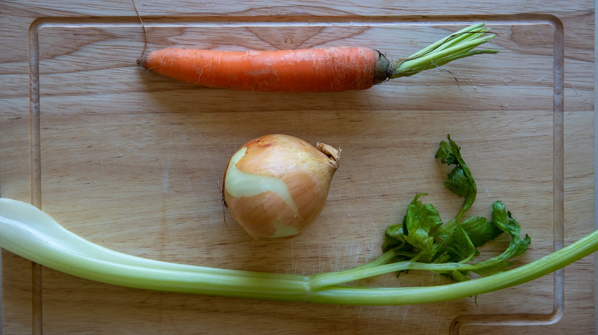 1 carrot, 1 onion, one celery stick