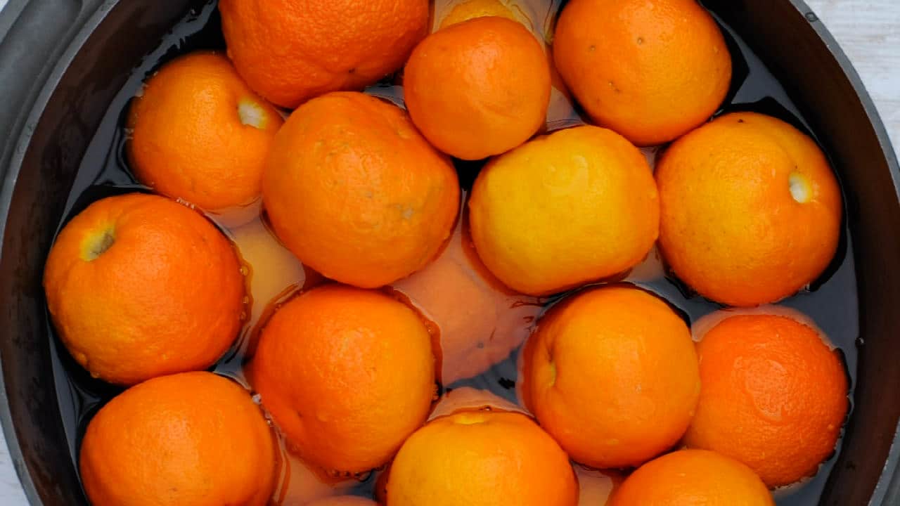boil the oranges until soft