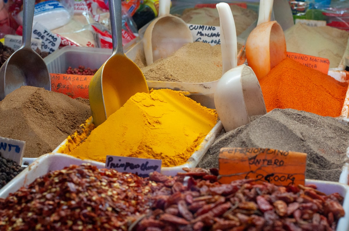 Herbs and spices on a market stand in Rome