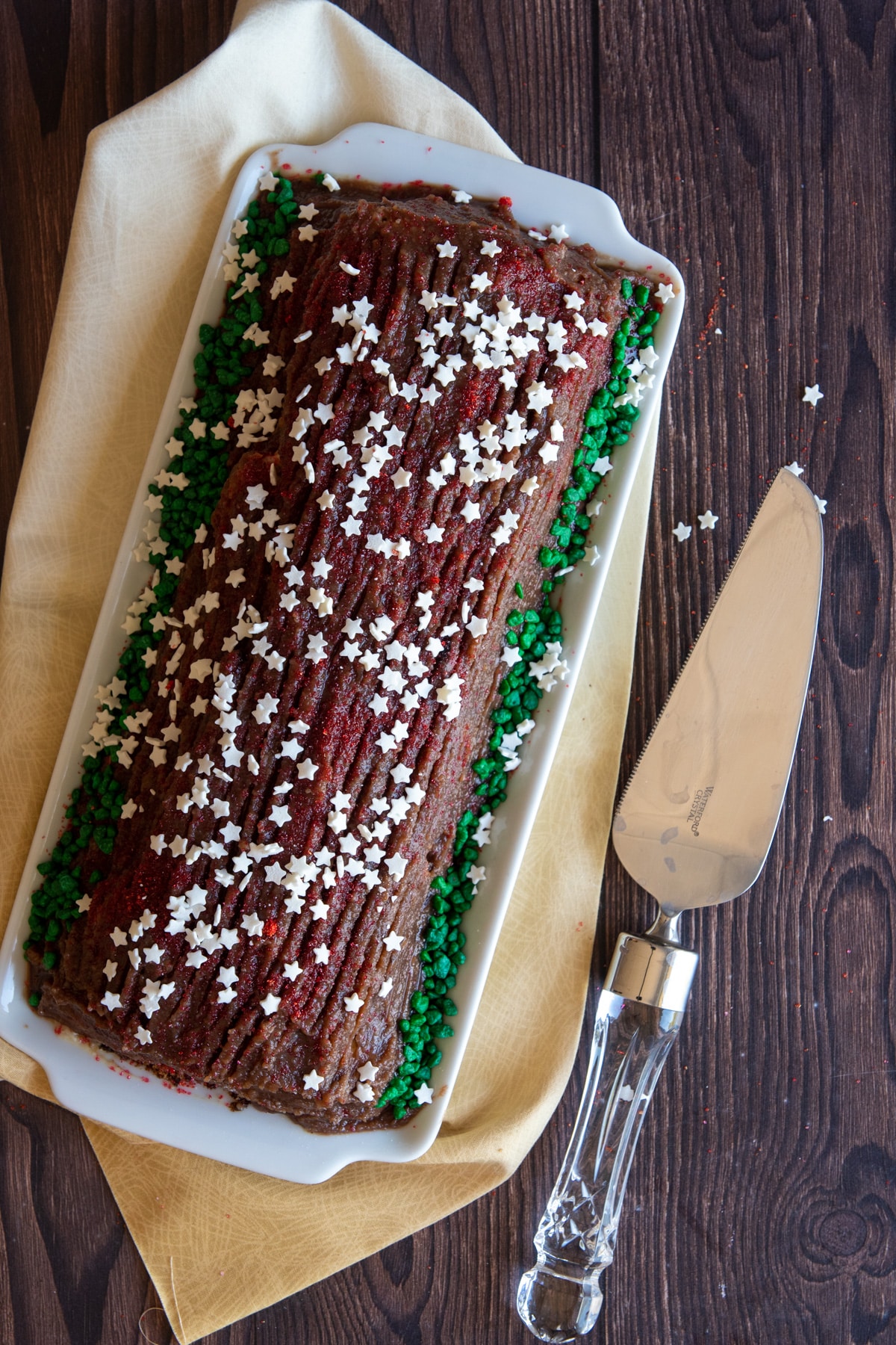 christmas swiss roll cake covered with chestnut cream