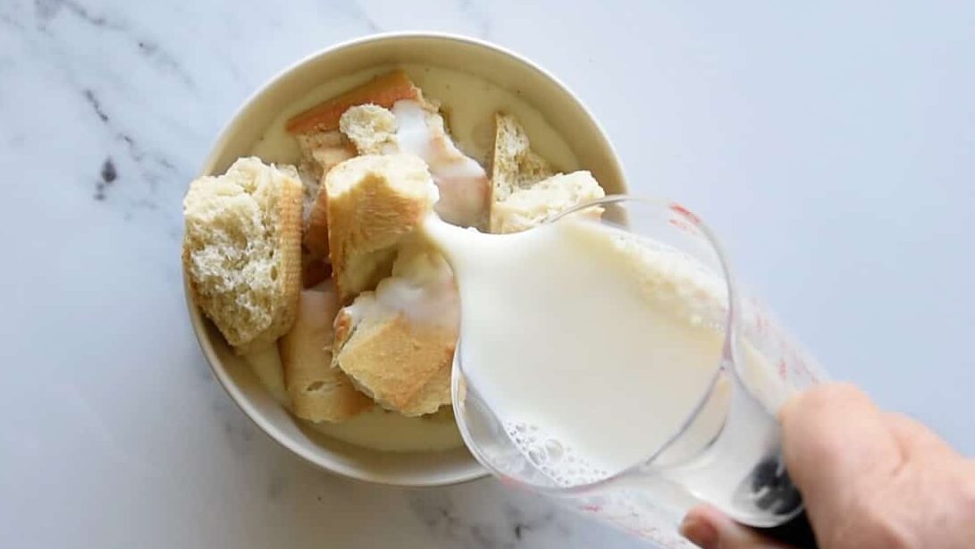 Soak the stale bread in milk for an hour