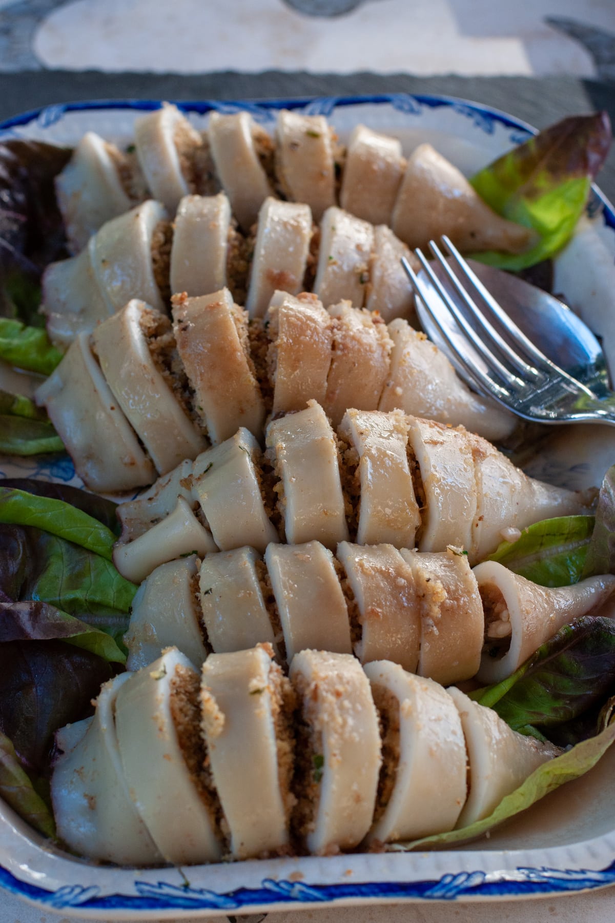 Staffed calamari served on a serving dish
