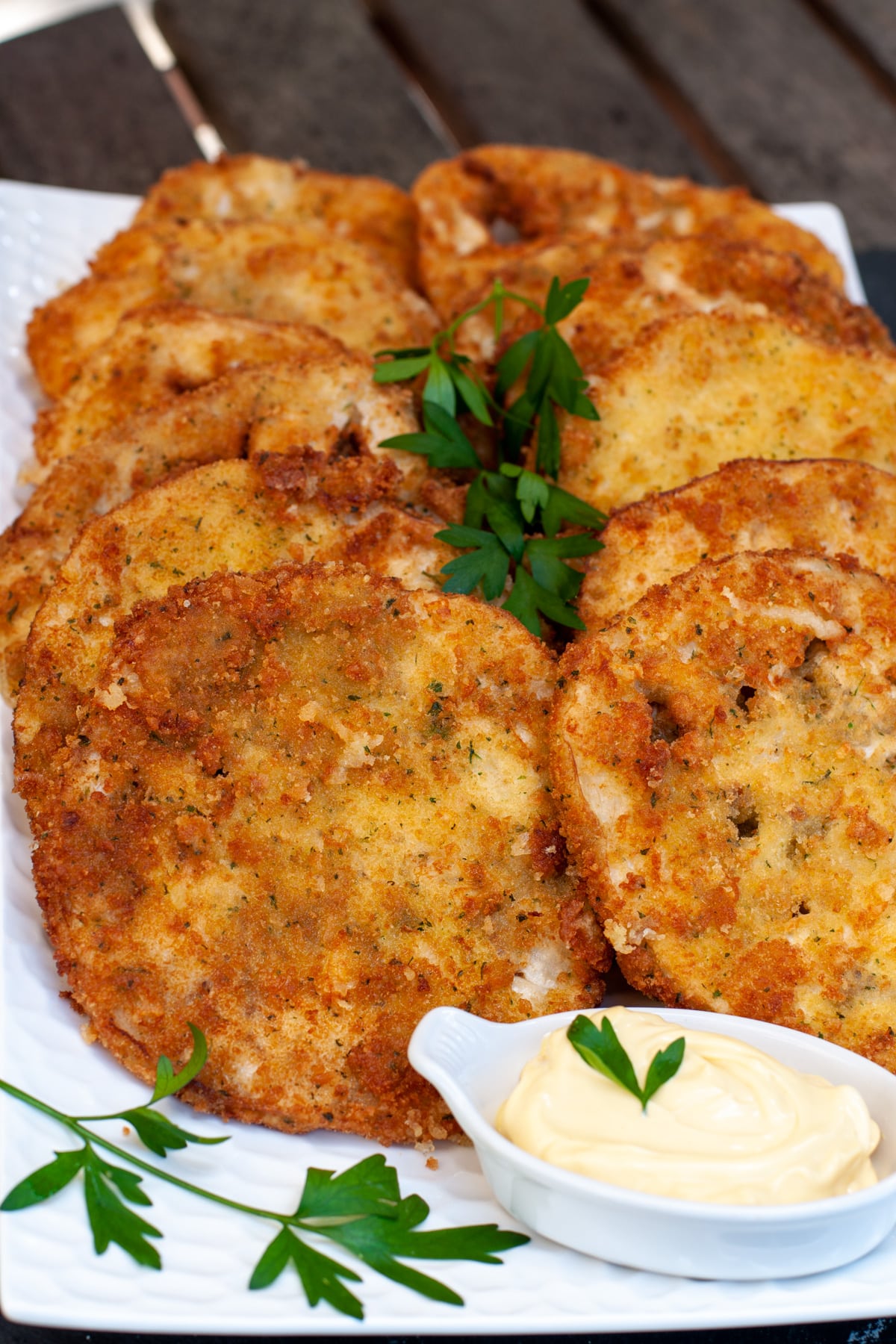 Fried eggplant milanese served with aioli