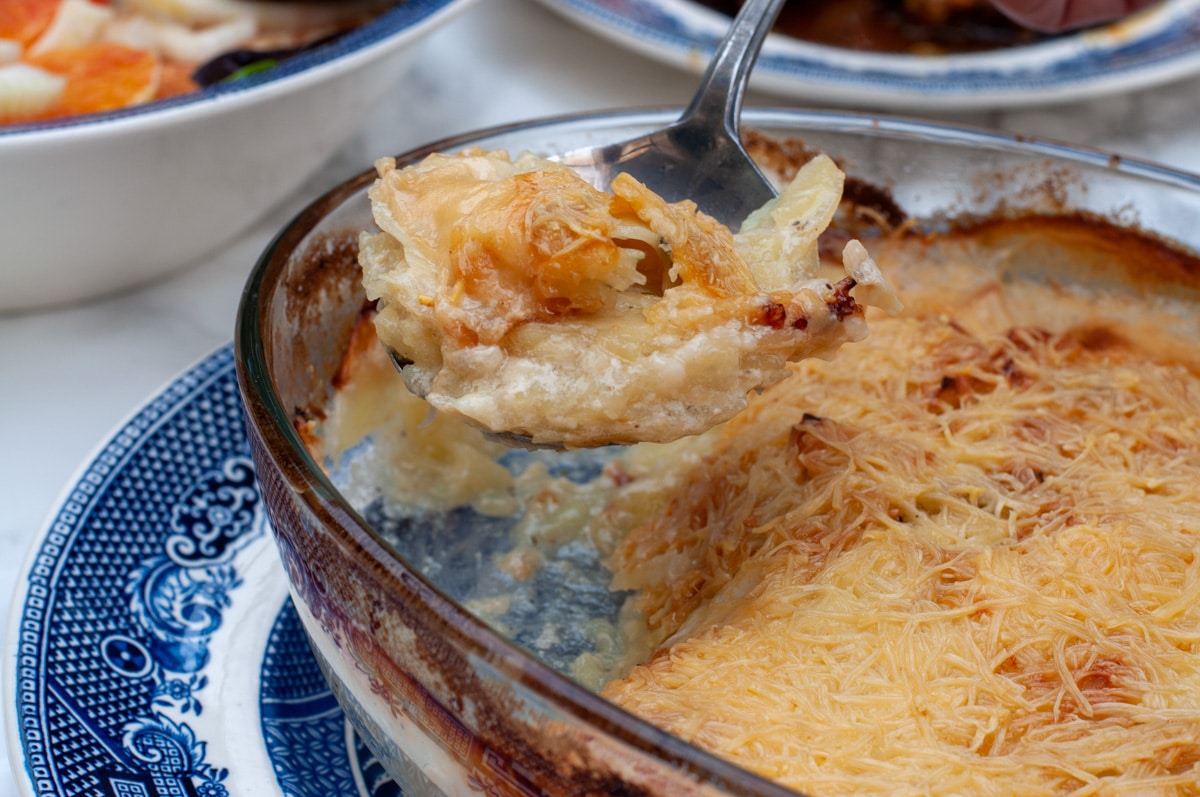 French gratin potatoes with a cheesy top