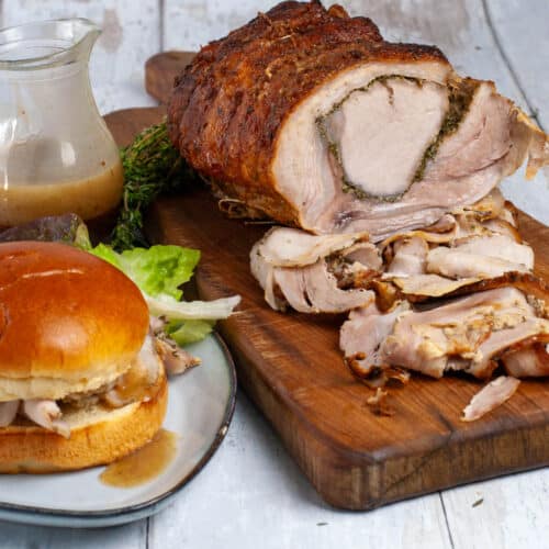 Porchetta Romana cut into thin slices and served in a bread roll