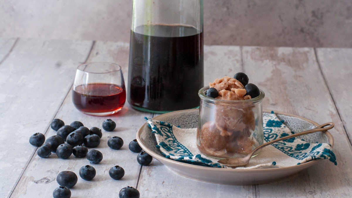 serve the sorbet with blueberry liqueur